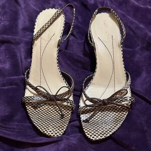 kate spade Brown Snake-Print Bow Slingback Sandals. Made in Italy Sz 6